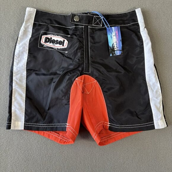 Diesel Beachwear BMBX Ronny Swim Shorts Trunks Mens S Black Orange Nylon Pocket - Picture 1 of 14